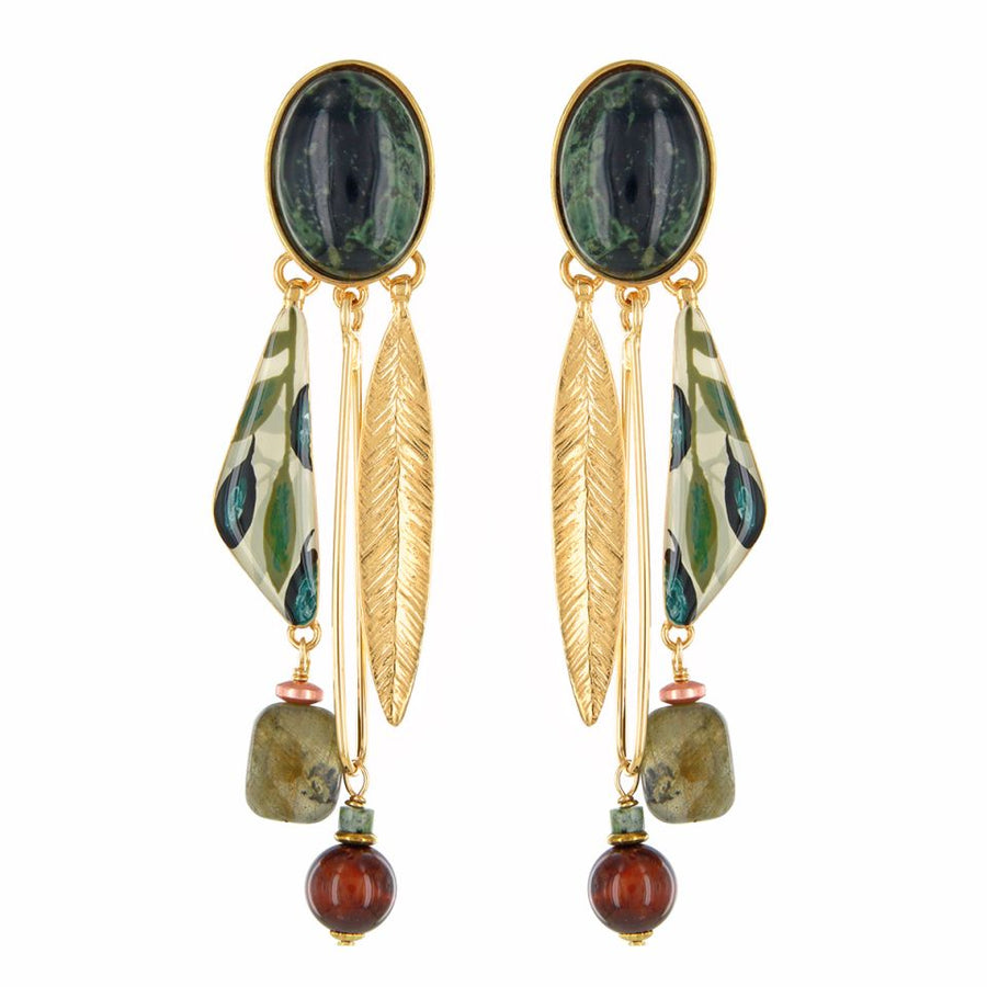 Olive Stone Drop Earrings
