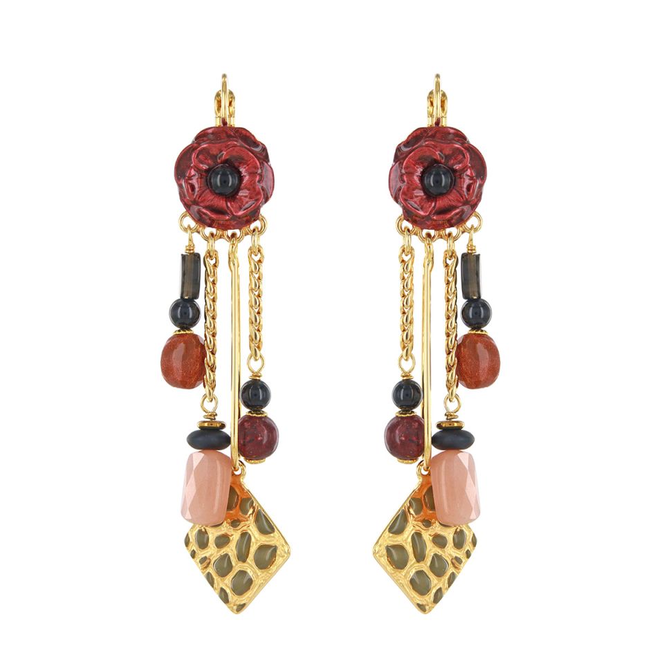 Carmen Flower & Gold Tri Earrings