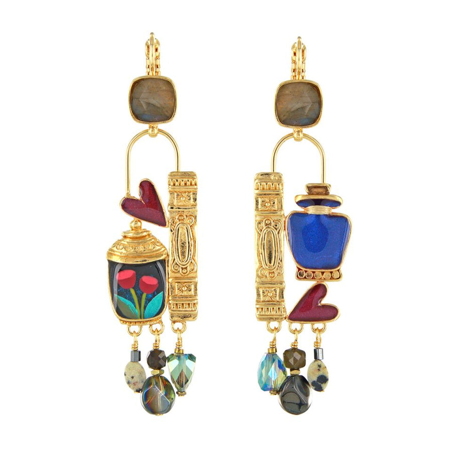 Magic Jug & Heart Drop Earrings