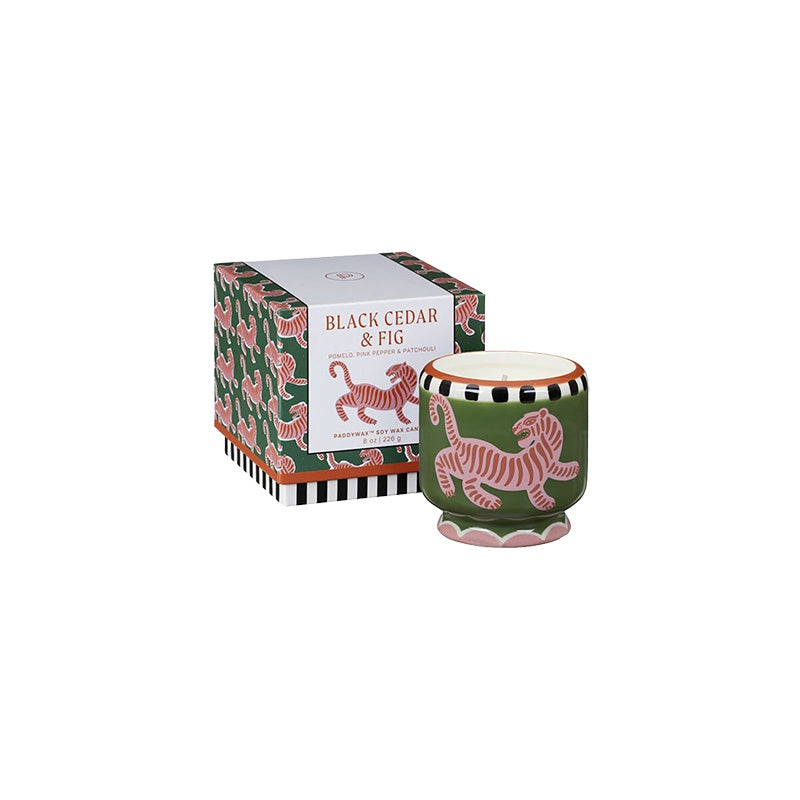 Black Cedar and Fig Tiger Ceramic Candle