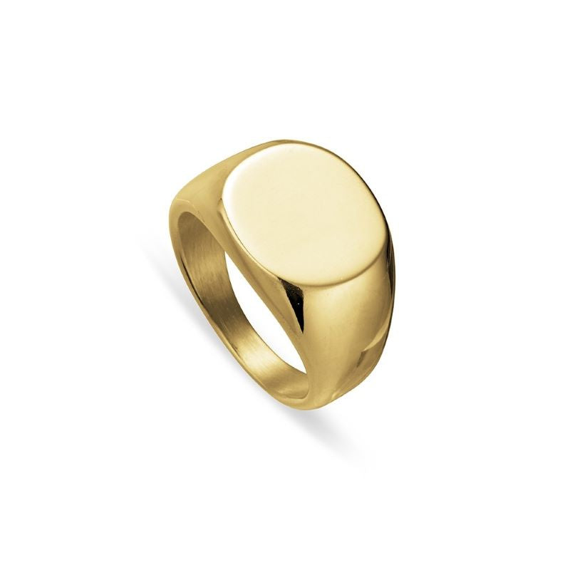 Mens Gold Stainless Steel Rounded Signet Ring