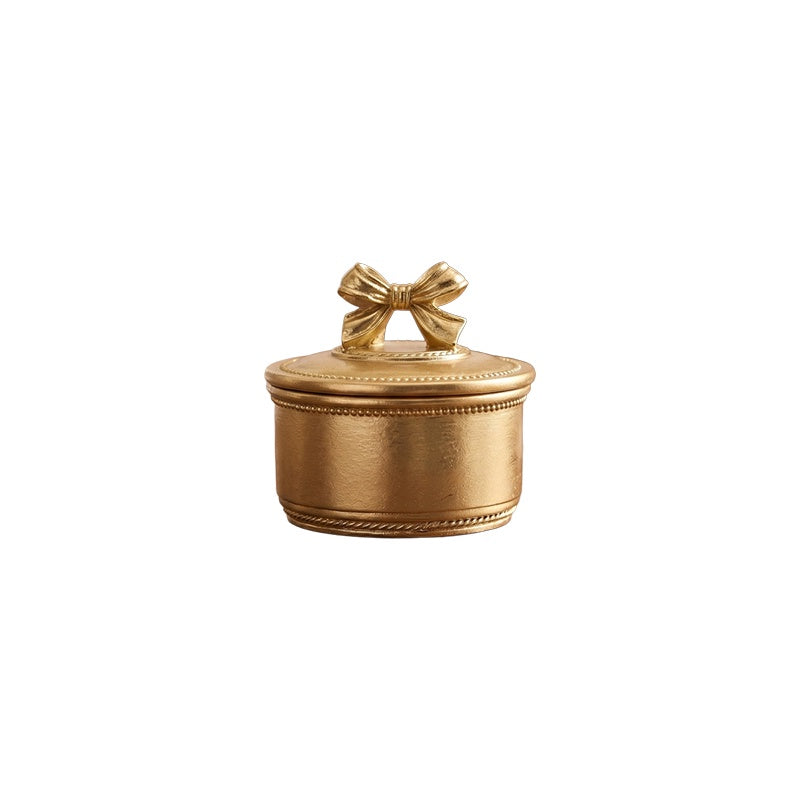 Gold Round Bow Trinket Box