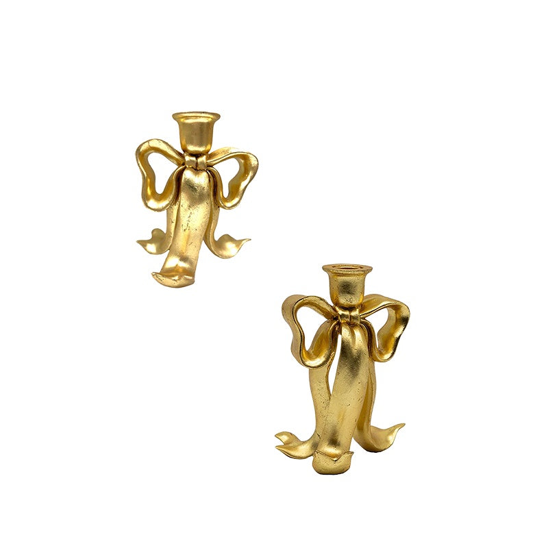 Gold Bow Candle Holder