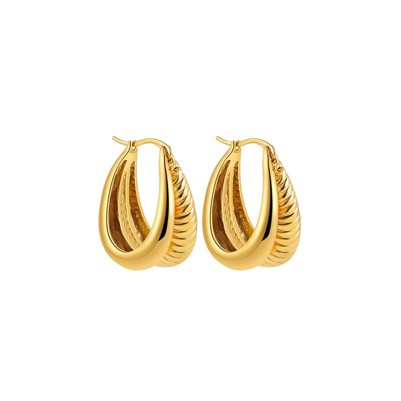 Gold Double Oval Linear Hoops