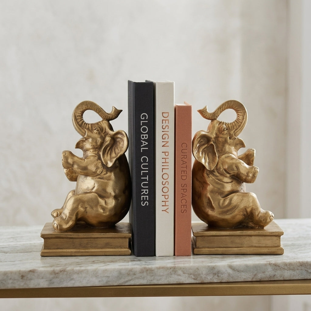 Gold Elephant Bookends