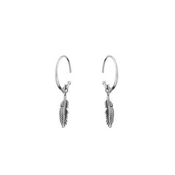 Feather Hoop Earrings - Silver