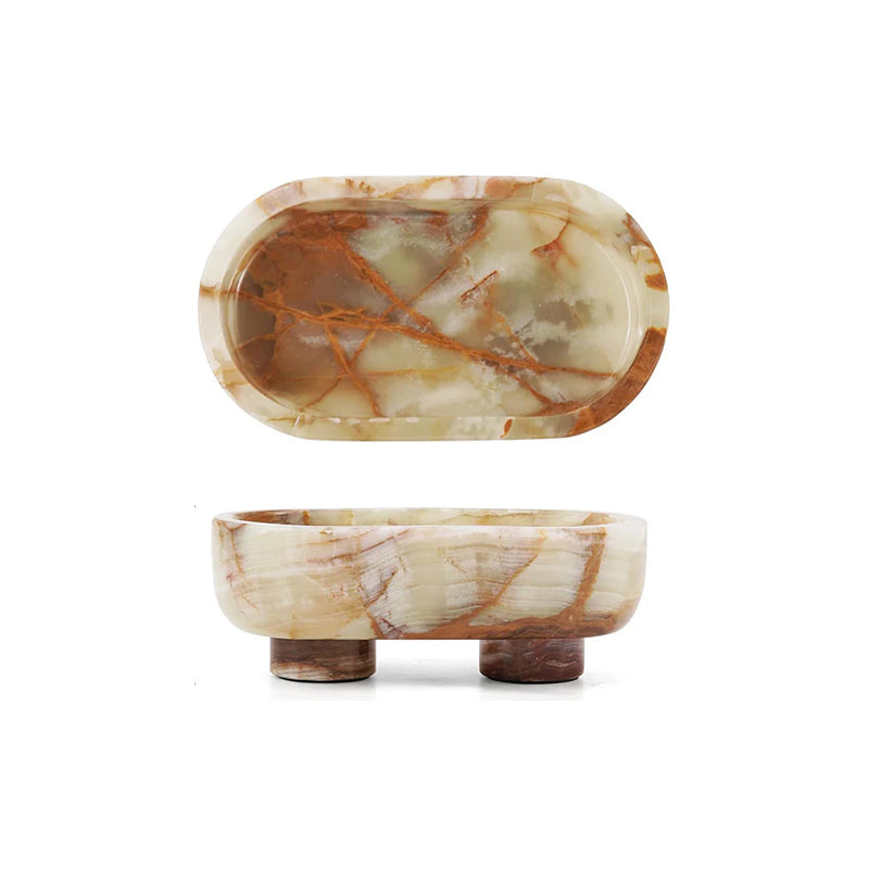 Green Marble Footed Oval Bowl