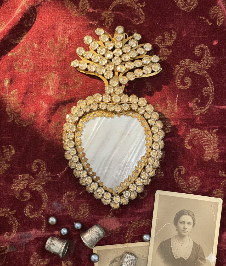 Mother of Pearl and Rhinestone Sacred Heart Box