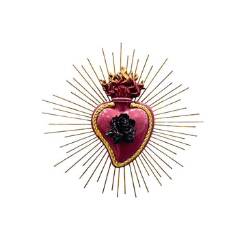 Pink Ceramic Heart with Burgundy Rose