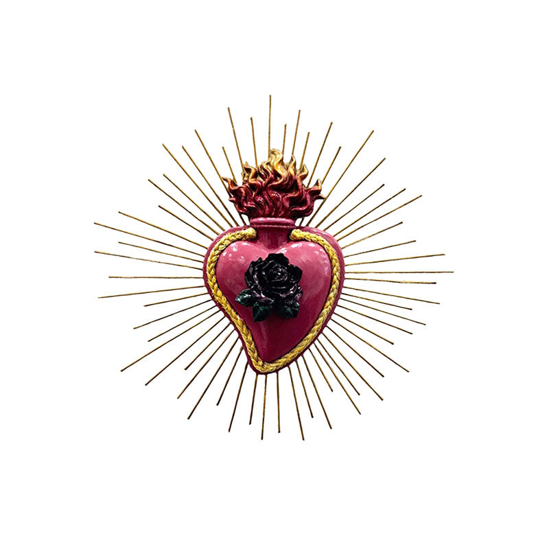 Pink Ceramic Heart with Burgundy Rose