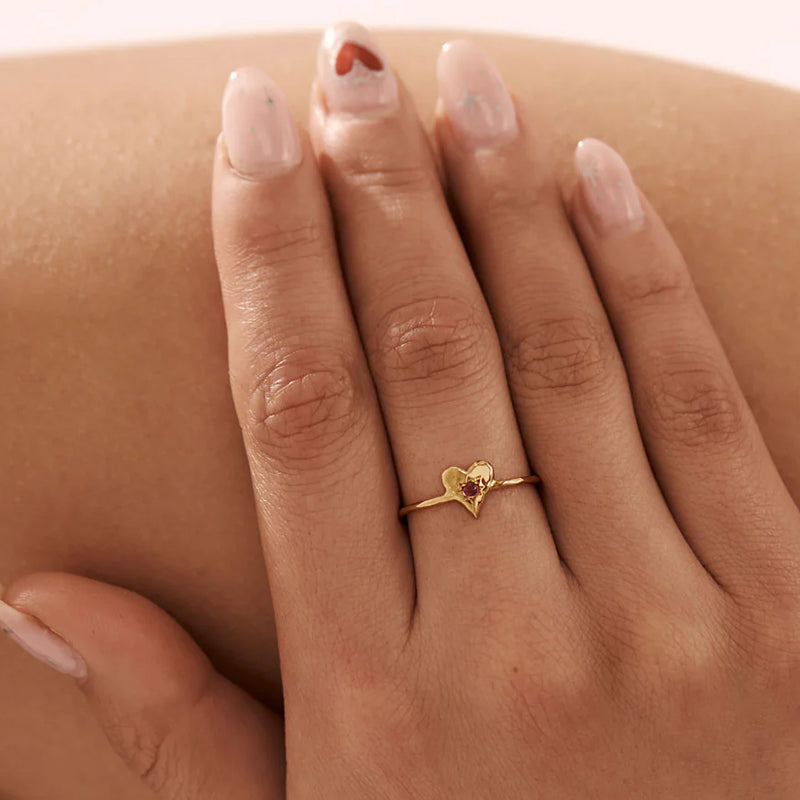 Gold Garnet Heart Ring