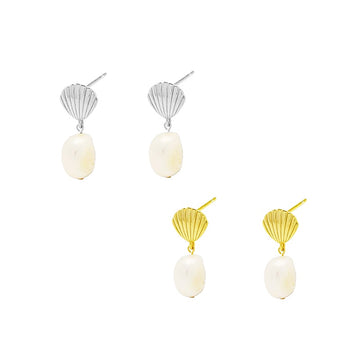 Shell and Pearl Drop Earrings