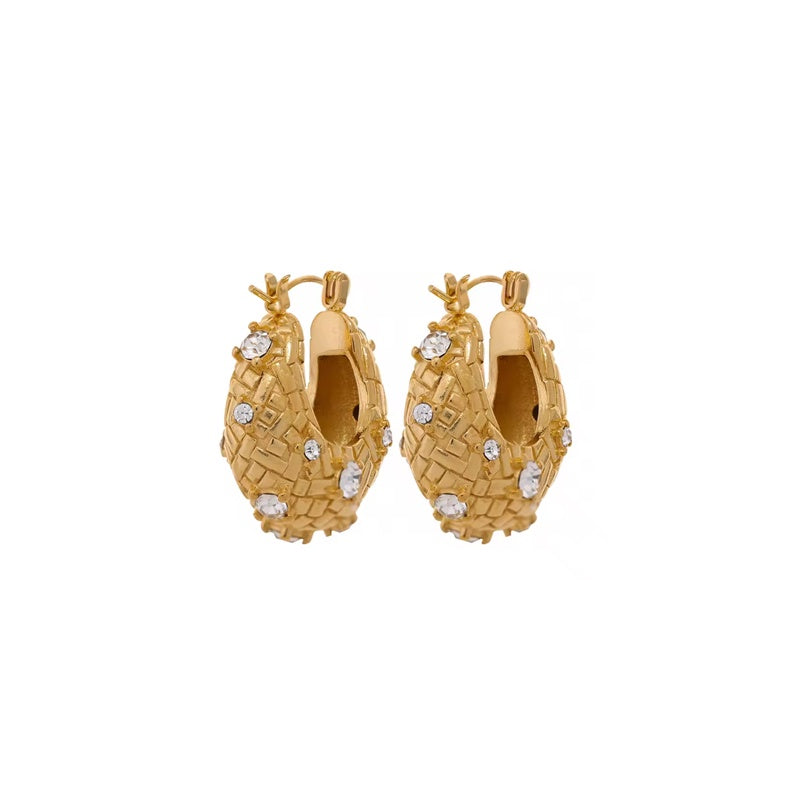 Gold Woven Jewelled Hoops