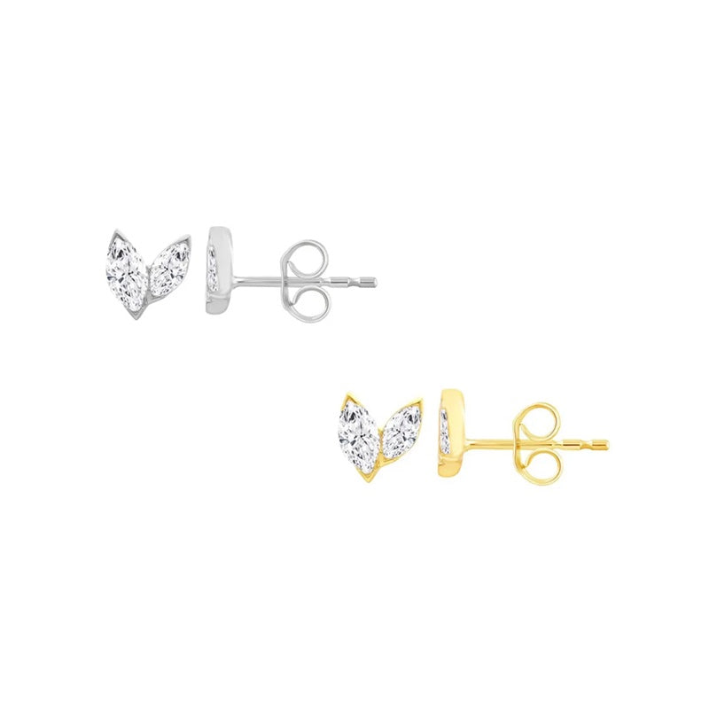9k Gold Marquis Diamond Heart Studs