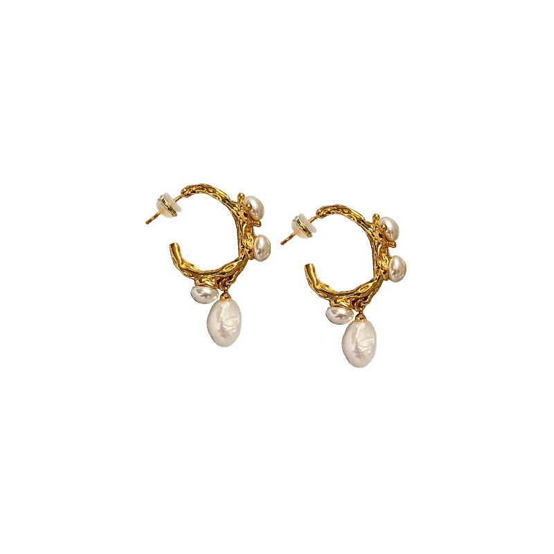 Sculpted Pearl Hoops