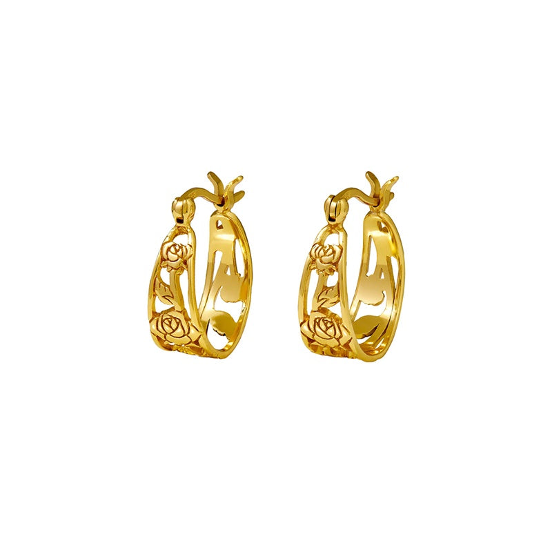 Gold Fallen Roses Hoop Earrings