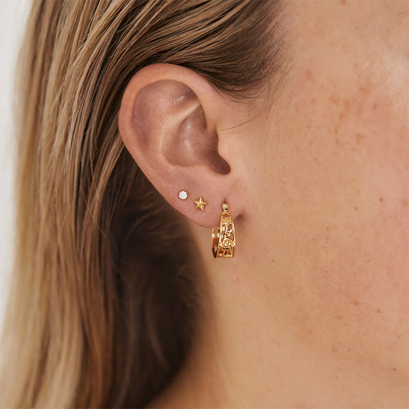 Gold Fallen Roses Hoop Earrings