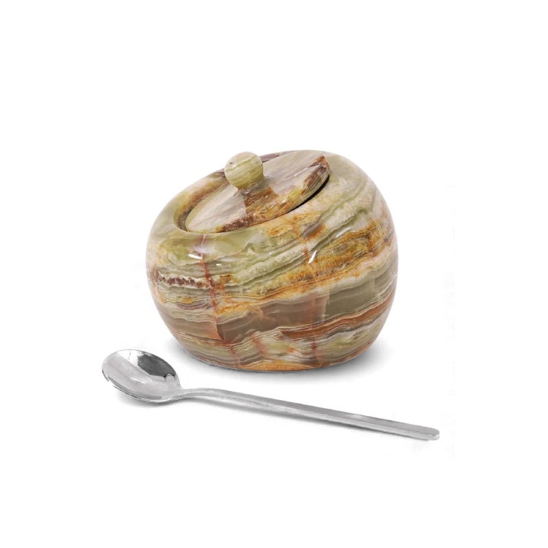 Green Marble Salt Pot with Spoon - Large