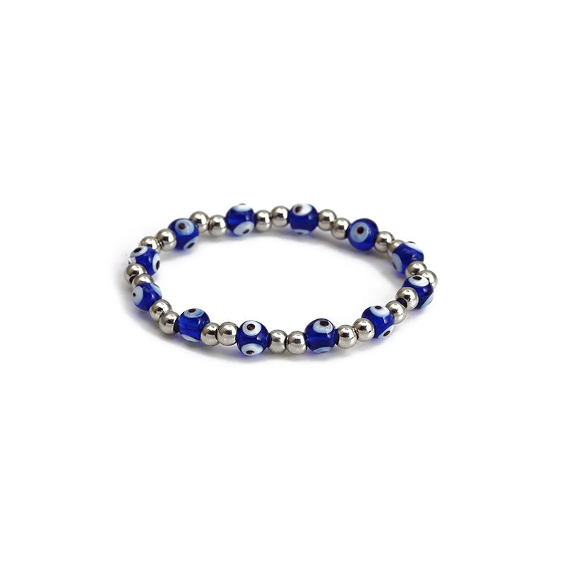 Silver Beaded Evil Eye Bracelet