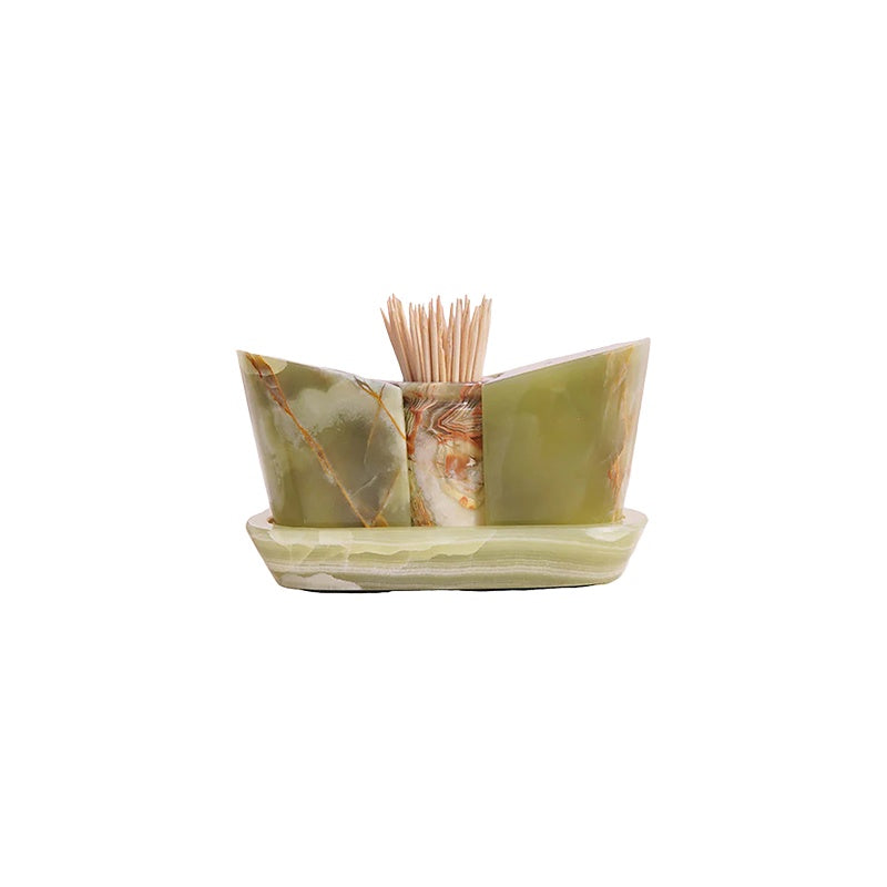Green Marble Salt Pepper and Toothpick Holder