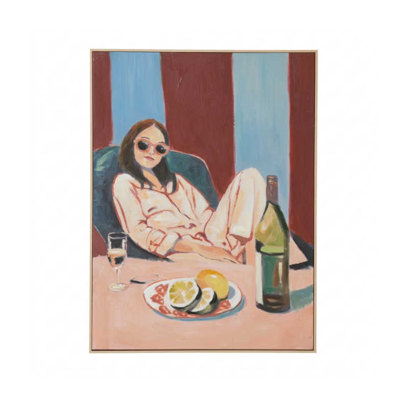 Striped Lounge Drinks Framed Oil Panting