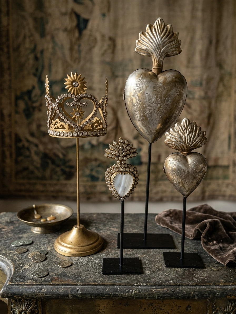 Rhinestone Sacred Heart on Stand