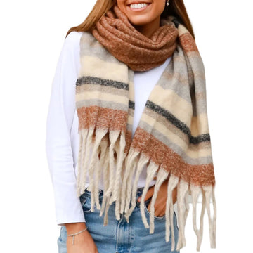 Tan Stripe Winter Scarf