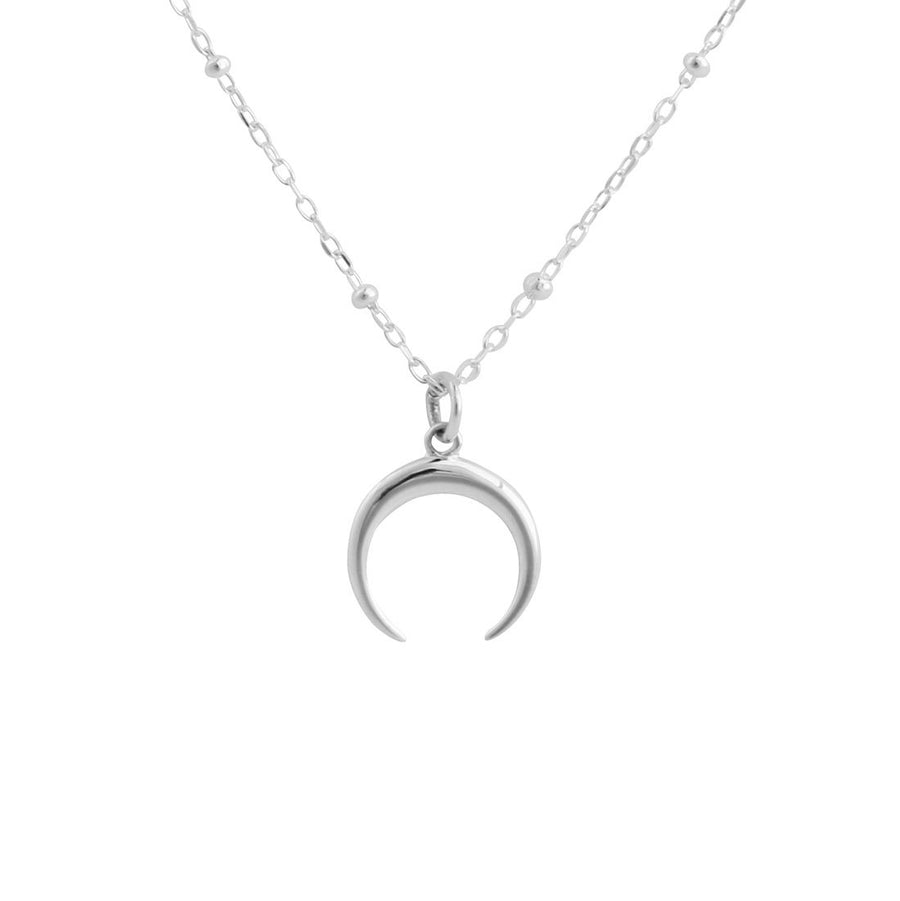 Silver chain necklace with crescent moon facing downwards