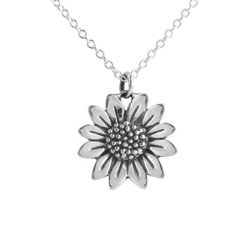 Silver chain necklace with sunflower pendant