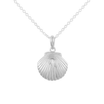 Silver chain necklace with seashell locket pendant