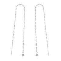 Silver chain threader earrings with two stars