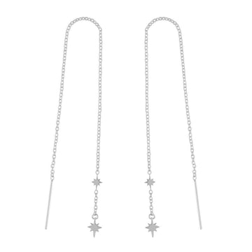 Silver chain threader earrings with two stars