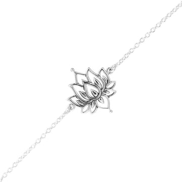 Silver chain bracelet with cut out lotus charm
