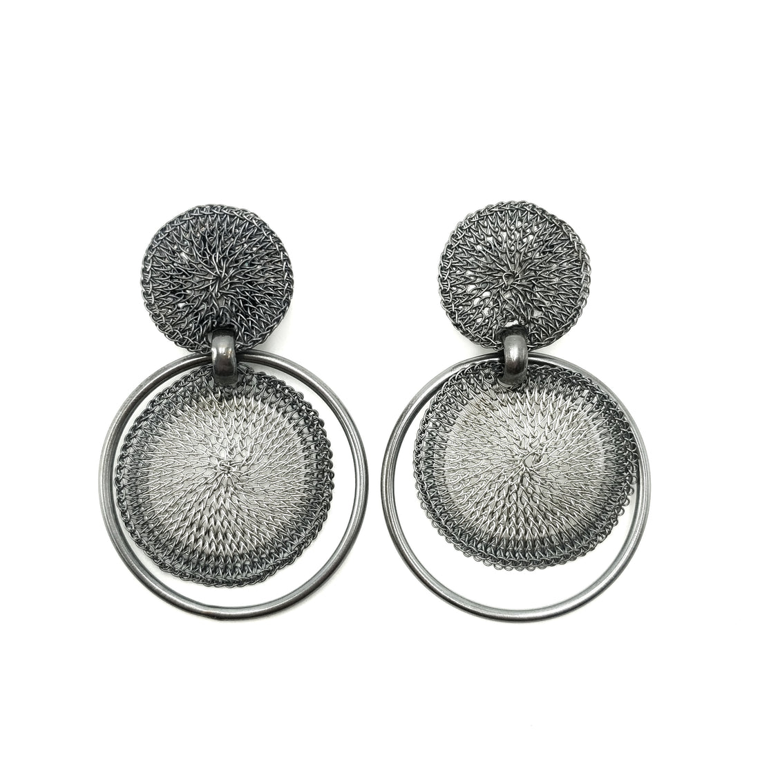 Milena Zu Disc Earrings - Silver and Grey
