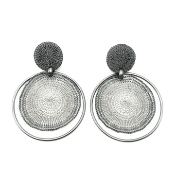 Milena Zu Large Disc Earrings - Silver and Grey