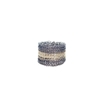 Milena Zu Silver and Grey Stripe Mesh Ring