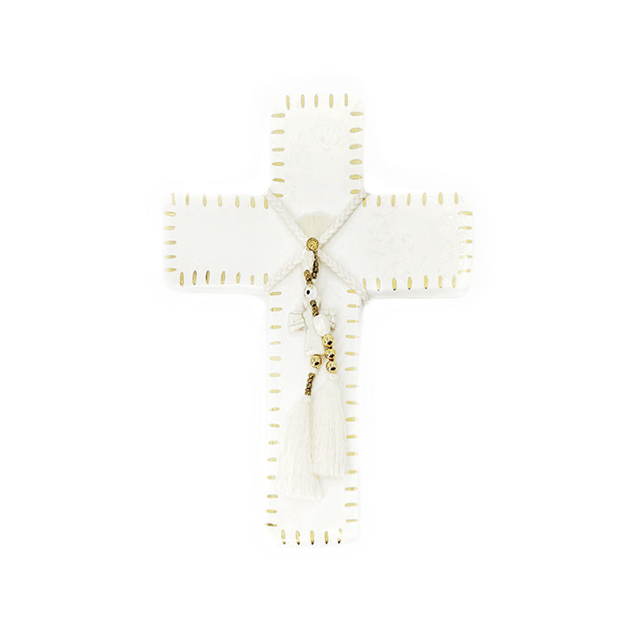 Cross Wall Plaque - White and Gold