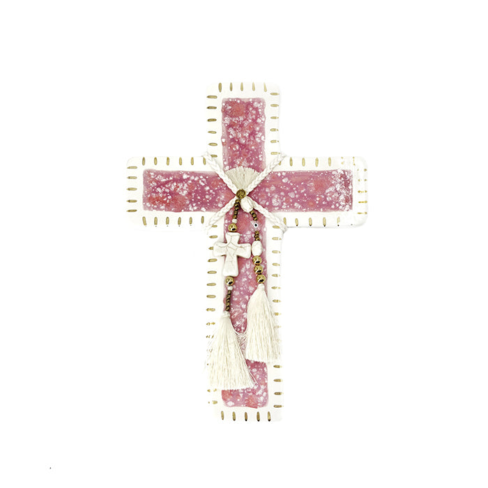 Cross Wall Plaque - Pink and Gold