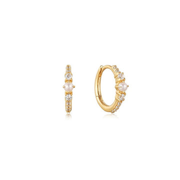 Ania Haie 14k Gold Pearl and Sapphire Hoops