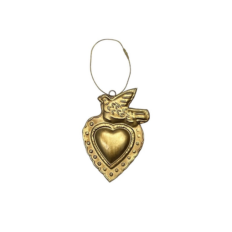 Hanging Gold Heart with Bird