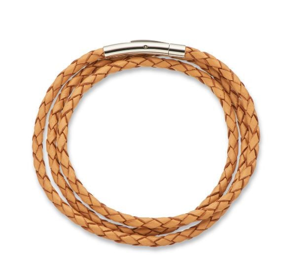 Palas Plaited Leather Wrap Bracelet - Tan