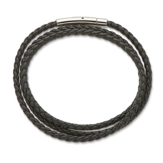 Palas Plaited Leather Wrap Bracelet - Black