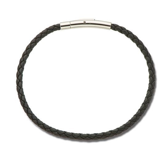 Palas Thin Plaited Leather Bracelet - Black