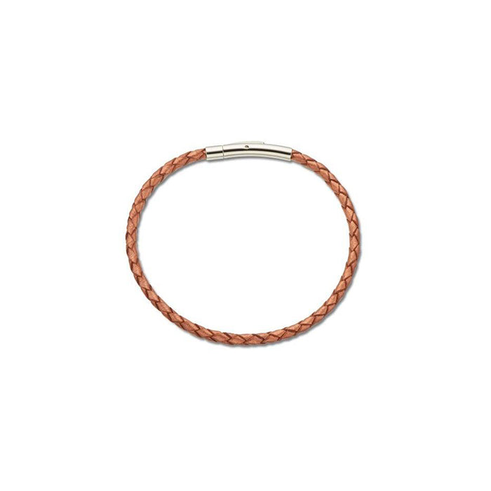 Palas Thin Plaited Leather Bracelet - Copper