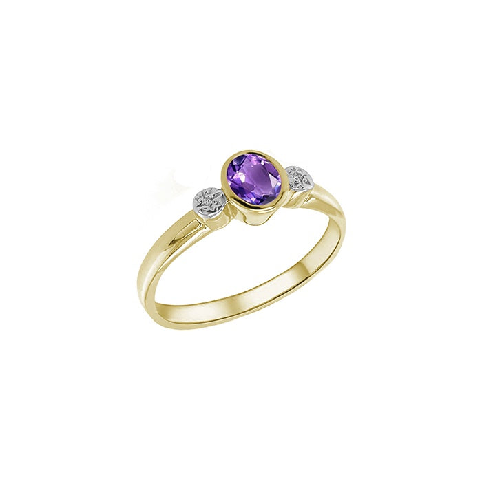 Solid 9k Gold Amethyst and Diamond Ring