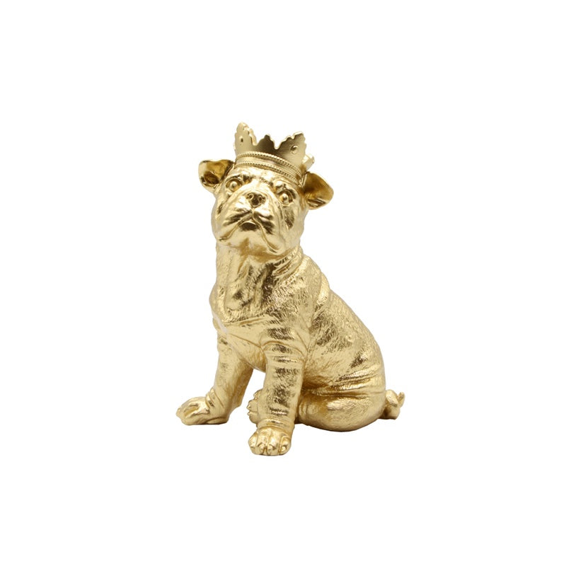 Gold Pug with Crown Statue