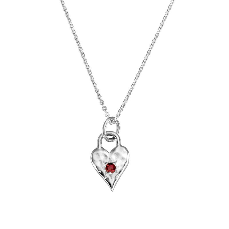Silver Garnet Heart Necklace