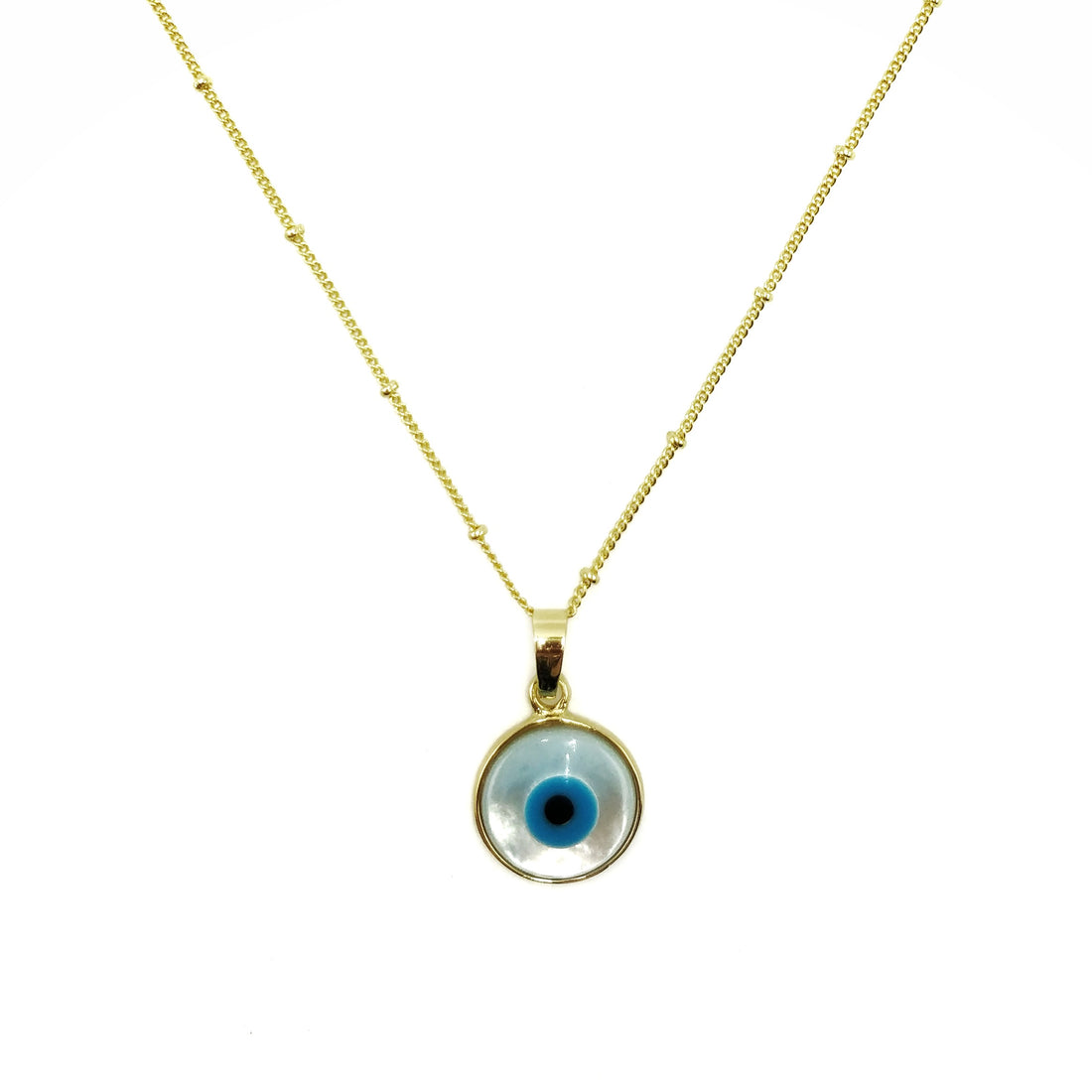 Small Evil Eye Mother of Pearl Necklace - Gold