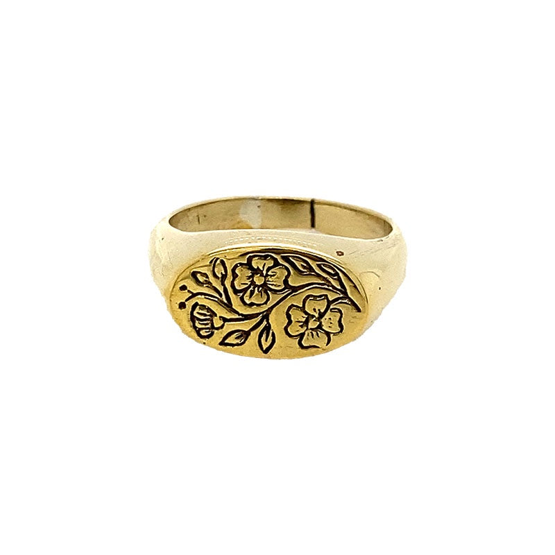 Brass Floral Signet Ring – Bauhaus