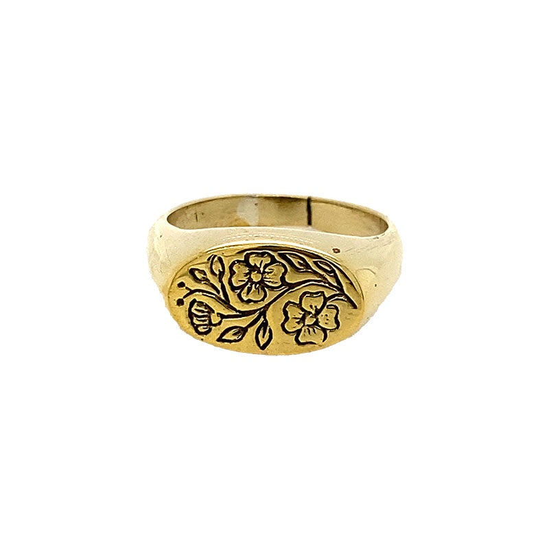 Brass Floral Signet Ring